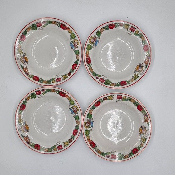 Westwood Other - Westwood Campbell Soup Kids 1996 Bowl Set 4 Vegetable Characters Red‎ Rim